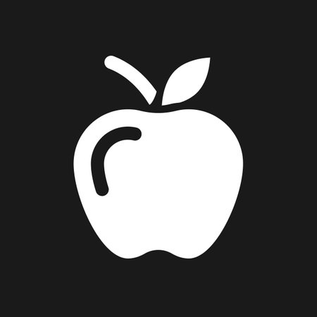 Apple dark mode glyph ui icon. Delicious and sweet fruit. Health food. user interface design. White silhouette symbol on black space. Solid pictogram for web, mobile. Vector isolated illustrationのイラスト素材