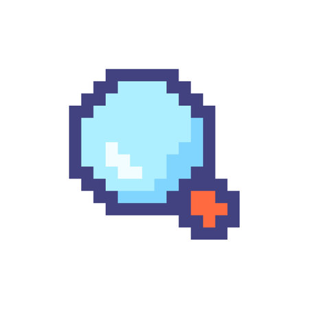 On-site search pixelated RGB color ui icon. navigation menu. E-commerce site. Simplistic filled 8bit graphic element. Retro style design for arcade, video game art. Editable vector isolated imageのイラスト素材