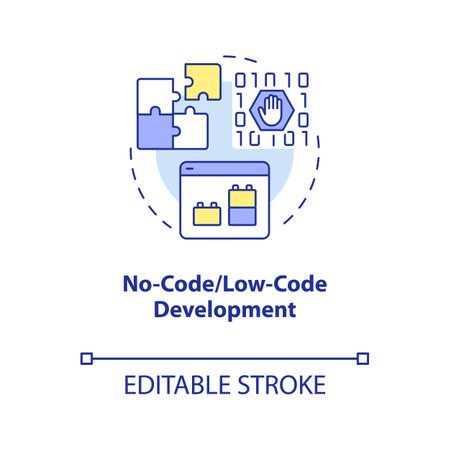 No code development concept icon. App production. Trend in website technology abstract idea thin line illustration. Isolated outline drawing. Editable stroke. Arial, Myriad Pro-Bold fonts usedのイラスト素材