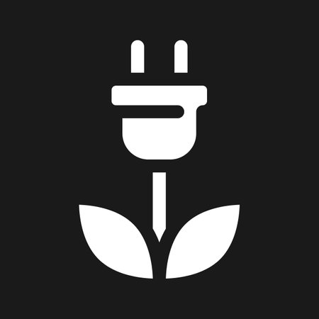 Green electricity dark mode glyph ui icon. Eco friendly energy generation. user interface design. White silhouette symbol on black space. Solid pictogram for web, mobile. Vector isolated illustrationのイラスト素材