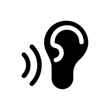 Listen black glyph ui icon. translator feature. Hear translation. user interface design. Silhouette symbol on white space. Solid pictogram for web, mobile. isolated vector illustrationのイラスト素材