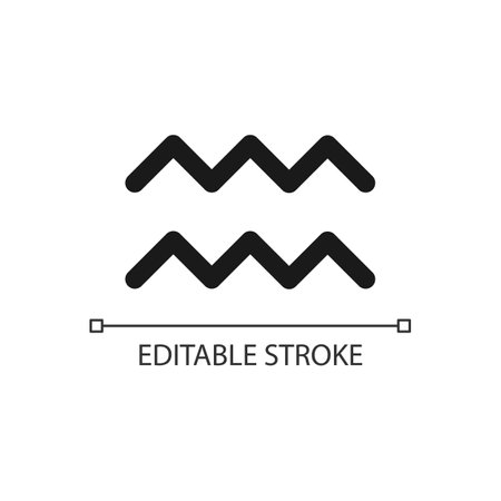 Aquarius pixel perfect minimalistic linear icon. water bearer. air zodiac element. Western astrology. thin line illustration. outline symbol. vector outline drawing. Editable stroke. Arial font usedのイラスト素材