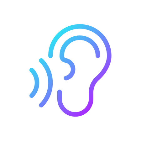 Listen pixel perfect gradient linear ui icon. translator feature. Hear translation. Text spoken aloud. Line color user interface symbol. Modern style pictogram. Vector isolated outline illustrationのイラスト素材
