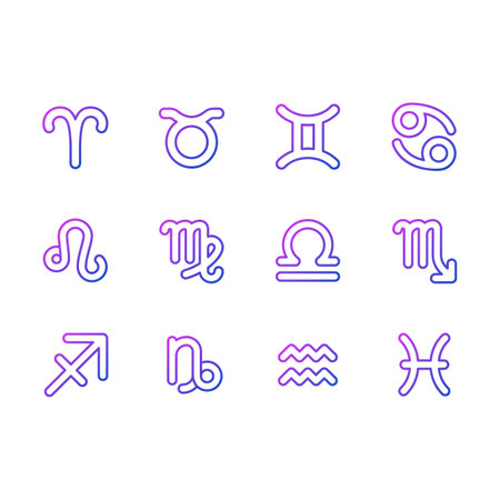 Twelve zodiac signs of western astrology pixel perfect gradient linear vector icons set. Horoscope forecast. Thin line contour symbol designs bundle. Isolated outline illustration collectionのイラスト素材