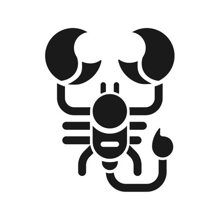 Scorpion black glyph icon. Scorpio zodiac animal. Horoscope sign of western astrology. Predatory arachnids. Silhouette symbol on white space. solid pictogram. Vector isolated illustrationのイラスト素材
