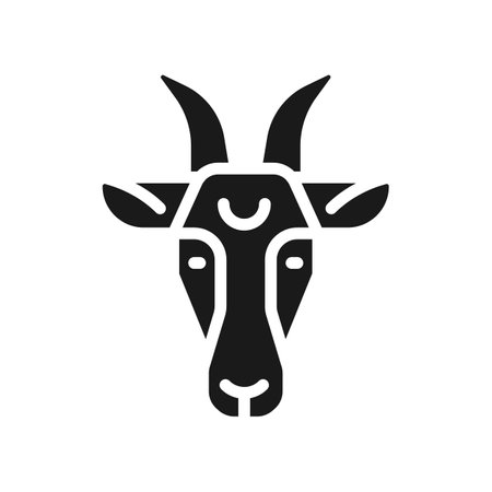 Goat head black glyph icon. Capricorn zodiac animal. Astrological sign. Horoscope personality. domestic mammal. Silhouette symbol on white space. solid pictogram. Vector isolated illustrationのイラスト素材