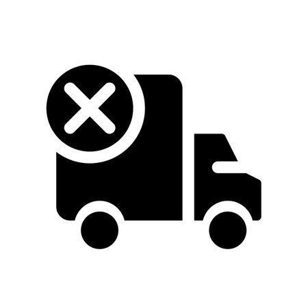 Shipment failed black glyph ui icon. Cancel cargo transportation. user interface design. Silhouette symbol on white space. Solid pictogram for web, mobile. isolated vector illustrationのイラスト素材