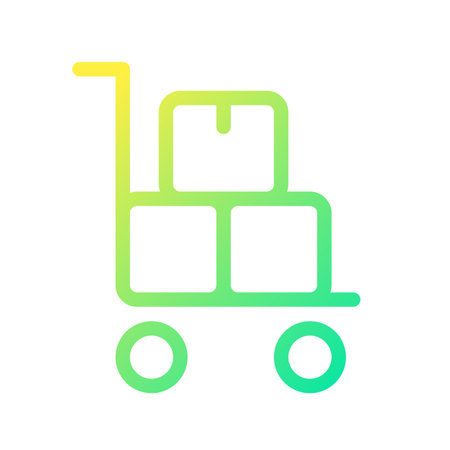 Pallet truck with parcels pixel perfect gradient linear ui icon. Warehouse equipment. delivery service. Line color user interface symbol. Modern style pictogram. Vector isolated outline illustrationのイラスト素材
