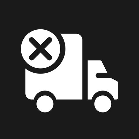 Shipment failed dark mode glyph ui icon. Cancel cargo transportation. user interface design. White silhouette symbol on black space. Solid pictogram for web, mobile. Vector isolated illustrationのイラスト素材