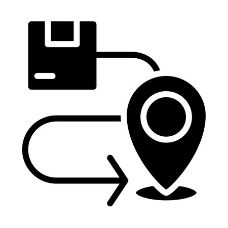 Delivery route black glyph icon. Parcel transportation. Logistics and shipping services. Navigation. Silhouette symbol on white space. solid pictogram. Vector isolated illustrationのイラスト素材