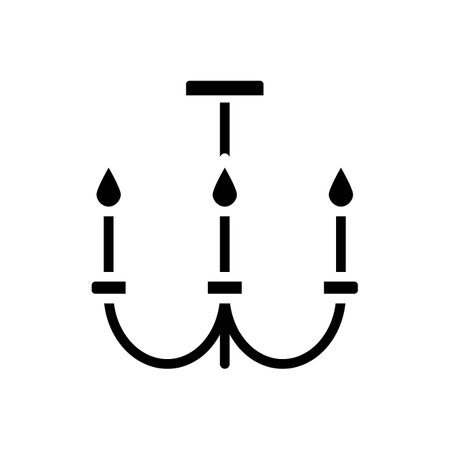 Chandelier black glyph icon. Ceiling light fixture for dining room. Modern contemporary home furniture store. Silhouette symbol on white space. solid pictogram. Vector isolated illustrationのイラスト素材