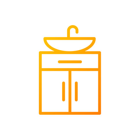 Washstand pixel perfect gradient linear vector icon. Ceramic bathroom sink. Basin with cabinet. home furniture store. thin line color symbol. Modern style pictogram. Vector isolated outline drawingのイラスト素材