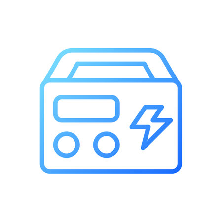 Portable power station pixel perfect gradient linear vector icon. rechargeable device. Appliance for home, camping. thin line color symbol. Modern style pictogram. Vector isolated outline drawingのイラスト素材