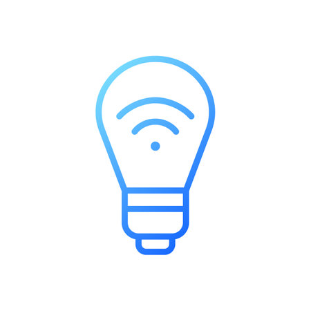 Smart light bulb pixel perfect gradient linear vector icon. Wireless connection to smartphone. Customize lighting. thin line color symbol. Modern style pictogram. Vector isolated outline drawingのイラスト素材