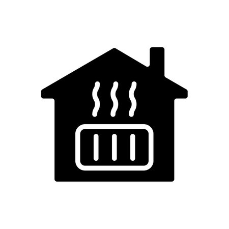 Central heating black glyph icon. home radiator. public utilities. Thermostat. Electric household appliance. Silhouette symbol on white space. solid pictogram. Vector isolated illustrationのイラスト素材