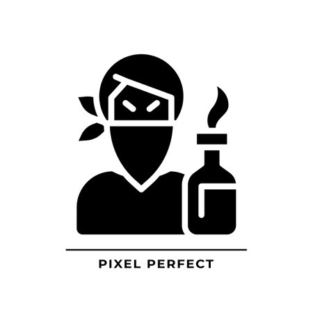 Rebel black glyph icon. character archetype. psychoanalysis. personal traits. Disruptive force and resistance. Silhouette symbol on white space. solid pictogram. Vector isolated illustrationのイラスト素材