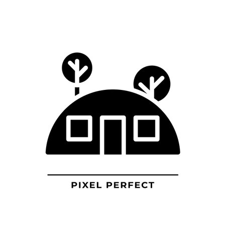Underground black glyph icon. Alternative dwelling. Purchase real estate. Bunker, shelter. Eco friendly living. Silhouette symbol on white space. solid pictogram. Vector isolated illustrationのイラスト素材