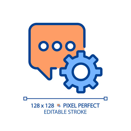 Message settings pixel perfect RGB color icon. Messenger app configurations. personalize interaction. Chat bubble and gear. Isolated vector illustration. Simple filled line drawing. editable strokeのイラスト素材