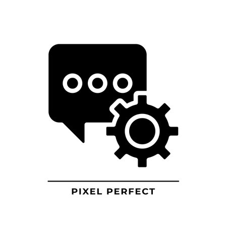 Message settings black glyph icon. Messenger app configurations. Personalize digital interaction. Chat bubble and gear. Silhouette symbol on white space. solid pictogram. Vector isolated illustrationのイラスト素材