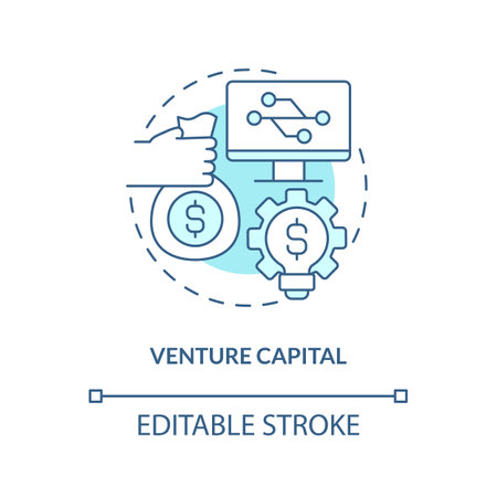 Venture capital turquoise concept icon. money fund. Tech startup financing option abstract idea thin line illustration. Isolated outline drawing. Editable stroke. Arial, Myriad Pro-Bold fonts usedのイラスト素材