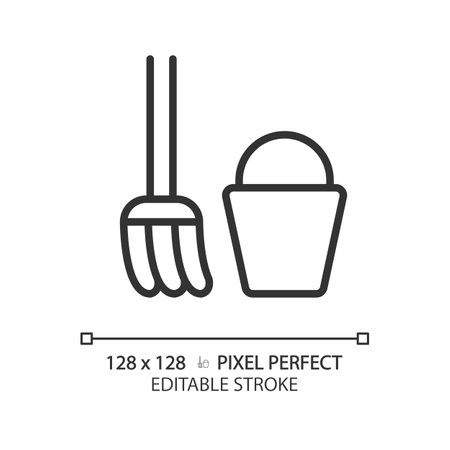 Staff only enclosure pixel perfect linear icon. Janitor room with equipment. Toilet cleaning tools. manual work. thin line illustration. outline symbol. vector outline drawing. editable strokeのイラスト素材
