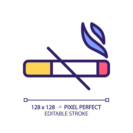 No smoking pixel perfect RGB color icon. Cigarettes ban sign. Important rule of toilet room usage. fresh air condition. Isolated vector illustration. Simple filled line drawing. editable strokeのイラスト素材