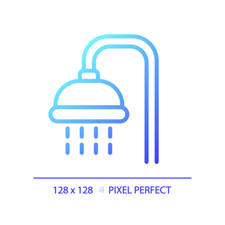 Shower pixel perfect gradient linear vector icon. Public bathroom for visitors. body washing. personal hygiene. thin line color symbol. Modern style pictogram. Vector isolated outline drawingのイラスト素材