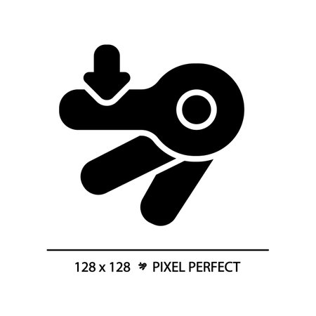 Automatic flush lever pixel perfect black glyph icon. Toilet bowl detail. Mechanism of restroom equipment. Silhouette symbol on white space. solid pictogram. Vector isolated illustrationのイラスト素材