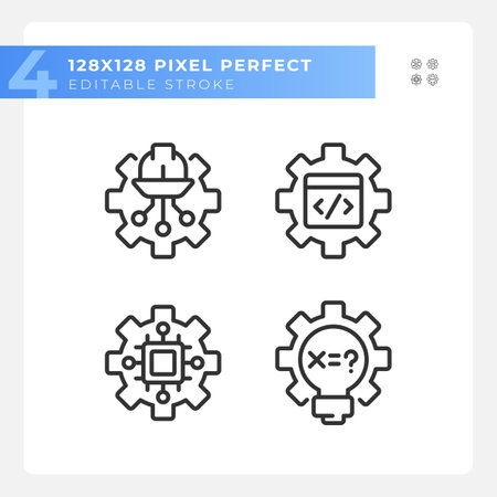 STEM technology settings pixel perfect linear icons set. digital science lessons. education improvement. Customizable thin line symbols. Isolated vector outline illustrations. editable strokeのイラスト素材