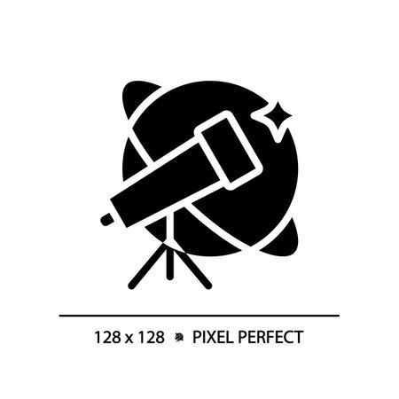 Astronomy and STEM pixel perfect black glyph icon. Alternative way to study celestial bodies. Education course. Silhouette symbol on white space. solid pictogram. Vector isolated illustrationのイラスト素材