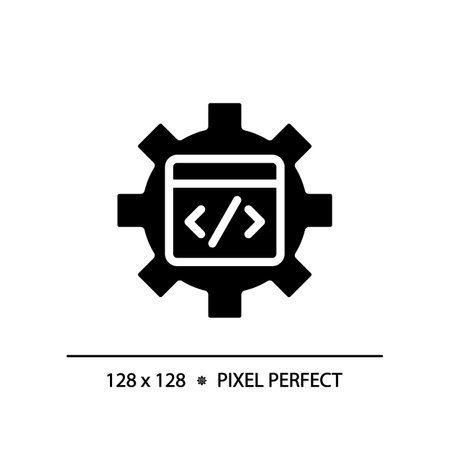 STEM in coding in pixel perfect black glyph icon. App development study process. Programming courses for students. Silhouette symbol on white space. solid pictogram. Vector isolated illustrationのイラスト素材