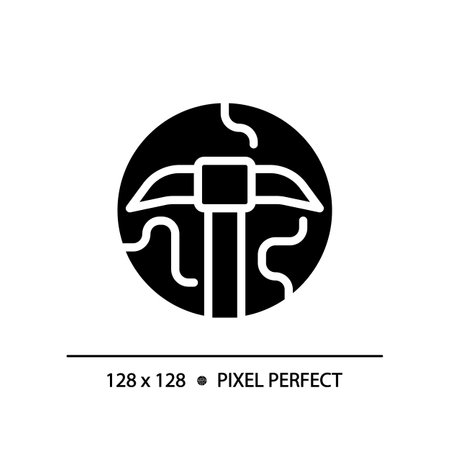 STEM in geology pixel perfect black glyph icon. Mineral deposits searching. Ore extraction technology. Education course. Silhouette symbol on white space. solid pictogram. Vector isolated illustrationのイラスト素材