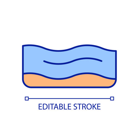Surface water supply RGB color icon. natural water body flow. Clear aqua and environment protection. running river. Isolated vector illustration. Simple filled line drawing. editable strokeのイラスト素材