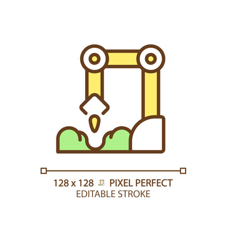 Planting robot green RGB color icon. seed sowing machine. agricultural automation. farm equipment. artificial intelligence. Isolated vector illustration. Simple filled line drawing. editable strokeのイラスト素材