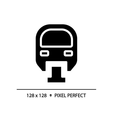 Monorail pixel perfect black glyph icon. fast train. airport transfer. transport system. Monorail. smart city. Silhouette symbol on white space. solid pictogram. Vector isolated illustrationのイラスト素材