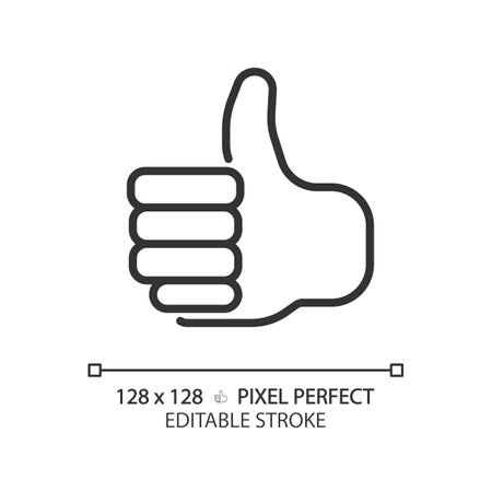 Thumb up pixel perfect linear icon. Showing positive attitude with gesture. Like for service rating. satisfied client. thin line illustration. outline symbol. vector outline drawing. editable strokeのイラスト素材