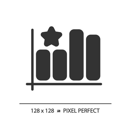 Bar graph pixel perfect black glyph icon. Company rating growth analytics. customer satisfaction improvement. Silhouette symbol on white space. solid pictogram. Vector isolated illustrationのイラスト素材