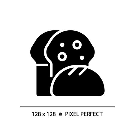 Bread pixel perfect black glyph icon. bakery department. fresh baked. food category. breakfast menu. Whole wheat. Silhouette symbol on white space. solid pictogram. Vector isolated illustrationのイラスト素材