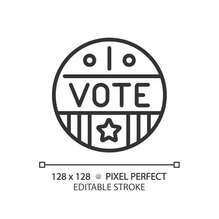 2D pixel perfect thin line icon with vote text, isolated vector illustration, customizable voting sign.のイラスト素材