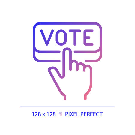 2D pixel perfect gradient icon of hand pressing vote, vector illustration representing voting, election sign.のイラスト素材