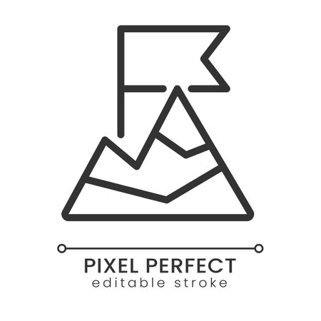 Top mountain pixel perfect linear icon. Goal achievement. competition winner. adventure. thin line illustration. outline symbol. vector outline drawing. Editable stroke. Poppins font usedのイラスト素材