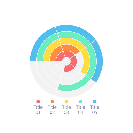 Concentric circle infographic chart design template with five titles. Editable multi level infochart with sectors division. visual data presentation. Myriad Pro-Bold, Regular fonts usedのイラスト素材