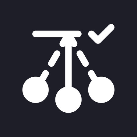 Pendulum movement applying white pixel perfect solid ui icon. Added swing motion. Silhouette symbol for dark mode. Glyph pictogram on black space for web, mobile. Vector isolated imageのイラスト素材