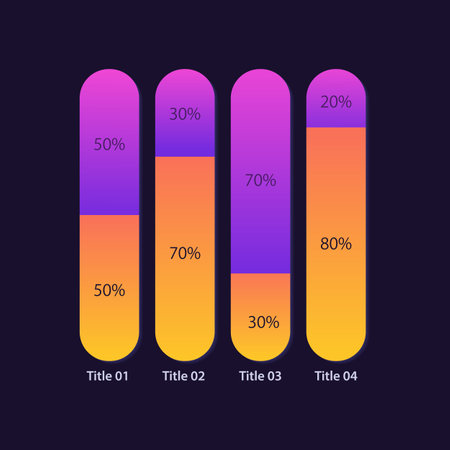 Stacked percentage infographic chart design template for dark theme. different proportions. Infochart with vertical bar graphs. visual data presentation. Myriad Pro-Bold, Regular fonts usedのイラスト素材
