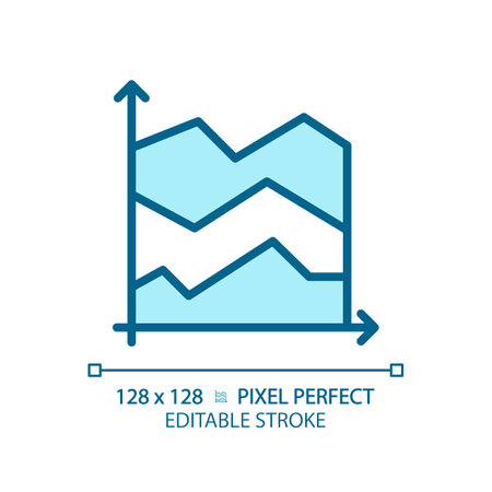 Area chart light blue icon. revenue management. temperature change. data presentation. infographic element. RGB color sign. simple design. web symbol. Contour line. flat illustration. isolated objectのイラスト素材