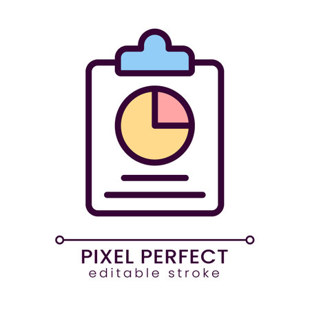 Clipboard and chart pixel perfect RGB color icon. Data analysis visual presentation. business report. Isolated vector illustration. Simple filled line drawing. Editable stroke. Poppins font usedのイラスト素材