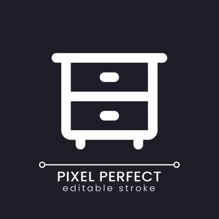Nightstand pixel perfect white linear ui icon for dark theme. Bedroom arrangement. Vector line pictogram. Isolated user interface symbol for night mode. Editable stroke. Poppins font usedのイラスト素材