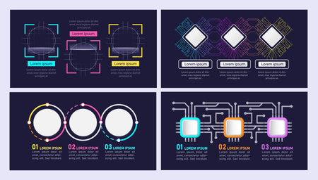 Digital technology for manufacturing infographic chart design template set. Abstract infochart kit with copy space. Instructional graphics with 3 step sequence. Visual data presentationのイラスト素材