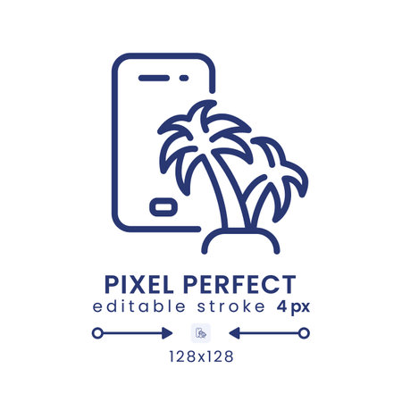 travel app linear desktop icon. trip planning. Online booking. Hotel reservation. Pixel perfect 128x128, outline 4px. GUI, UX design. Isolated user interface element for website. editable strokeのイラスト素材