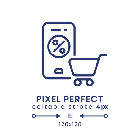 Online shopping app linear desktop icon. ecommerce platform. Grocery delivery. Pixel perfect 128x128, outline 4px. GUI, UX design. Isolated user interface element for website. editable strokeのイラスト素材